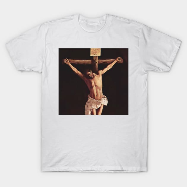 Jesus Christ crucified nailed to the cross and suffering T-Shirt by Marccelus